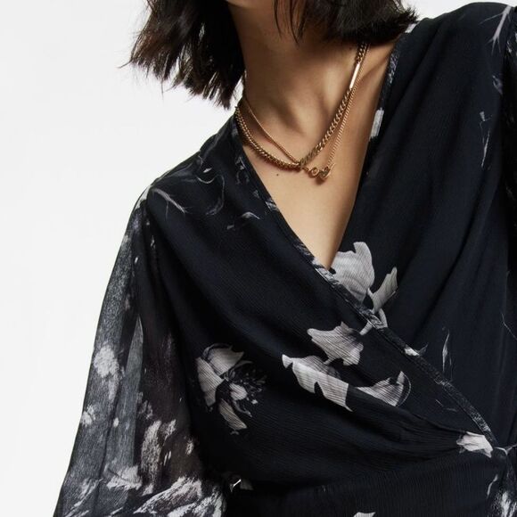 AllSaints Ari Pauline Floral Print Faux Wrap Dress - Picture 8 of 8
